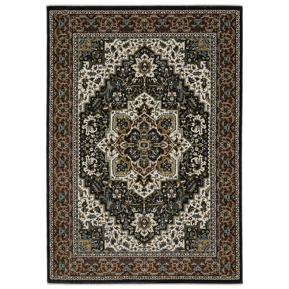 Woven Trends Aria - VI06C - Vintage Traditional Style, Oriental Pattern, Stain Resitant, Living Room, Dining Room, Office, Low Pile Polyester Area Rug in Navy - 10' x 13'