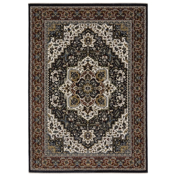 Woven Trends Aria - VI06C - Vintage Traditional Style, Oriental Pattern, Stain Resitant, Living Room, Dining Room, Office, Low Pile Polyester Area Rug in Navy - 6' x 9'