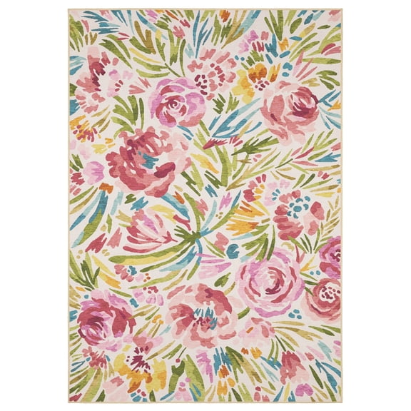 Woven Trends Breezora Area Rug - CH01G - Arts & Crafts or Mission Style, Floral Pattern, Living Room, Hallway, Entryway, Kitchen, Washable Polyester Rug Beige - 5' x 7'