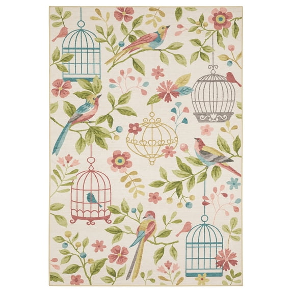 Woven Trends Breezora Area Rug - CH05G - Arts & Crafts or Mission Style, Floral Pattern, Living Room, Hallway, Entryway, Patio, Washable Polyester Rug Beige - 3' x 5'