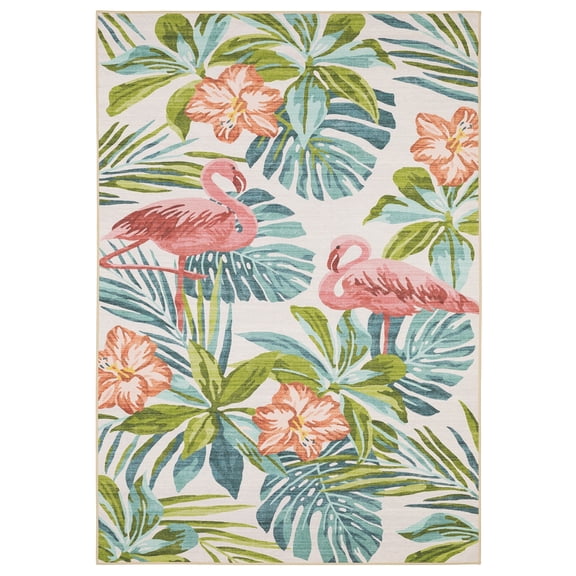 Woven Trends Breezora Area Rug - CH08G - Arts & Crafts or Mission Style, Floral Pattern, Living Room, Hallway, Entryway, Patio, Washable Polyester Rug Beige - 5' x 7'