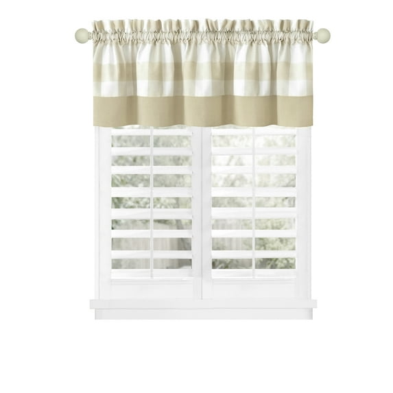 Woven Trends Buffalo Plaid Valances For Windows, Short Curtains for Bathroom, Living Room, and Kitchen, Farmhouse Check Plaid Curtains, Rod Pocket, 58" x 14", Beige