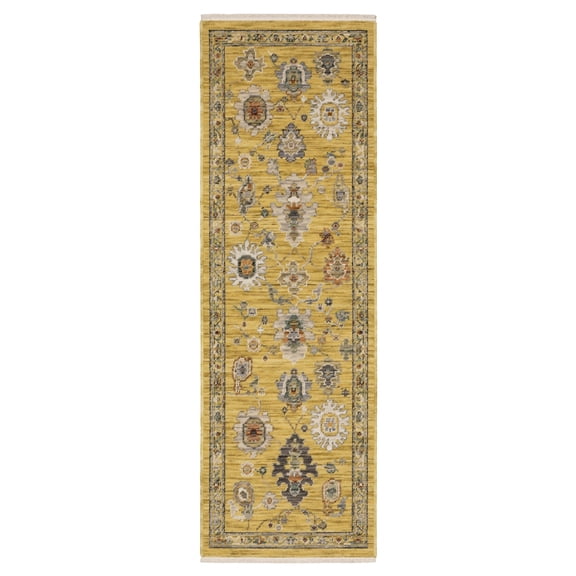 Woven Trends Cabana - 2863G - Bohemian Style, Vintage Pattern, Pet & Family Friendly, Living Room, Entryway, Kitchen, Power Loomed, Low Pile Wool Runner Rug in Yellow - 2' x  6'