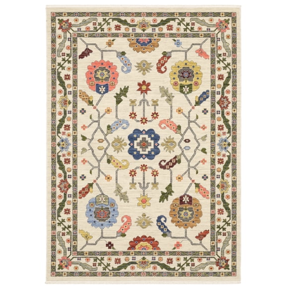 Woven Trends Cabana - 5506W - Traditional Bohemian Style, Vintage Persian Pattern, Pet & Family Friendly, Living Room, Dining Room, Office, Power Loomed, Low Pile Wool Area Rug in Ivory - 10' x 13'