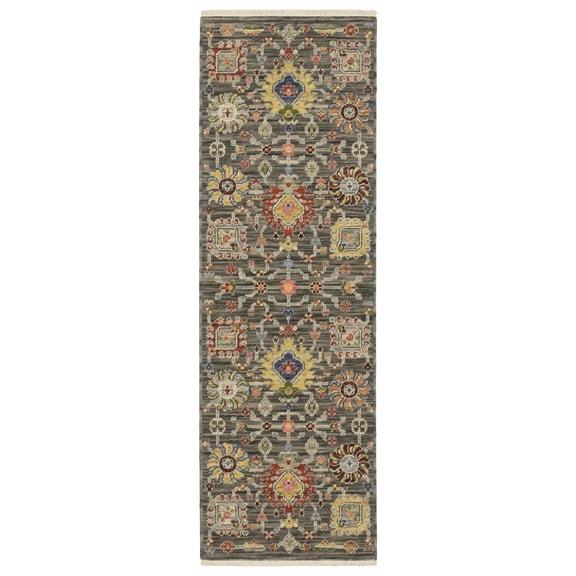 Woven Trends Cabana - 8111K - Bohemian Style, Vintage Pattern, Pet & Family Friendly, Living Room, Entryway, Kitchen, Power Loomed, Low Pile Wool Runner Rug in Grey - 2' x  6'