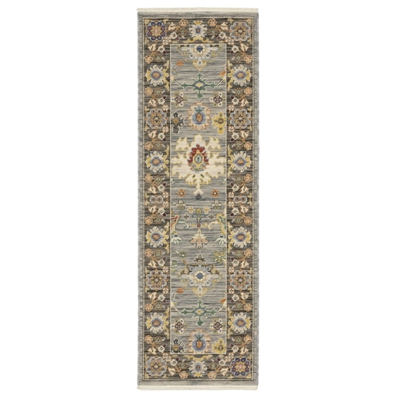 Woven Trends Cabana - 835D1 - Bohemian Style, Vintage Pattern, Pet & Family Friendly, Living Room, Entryway, Kitchen, Power Loomed, Low Pile Wool Runner Rug in Blue - 2' x  12'