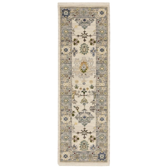 Woven Trends Cabana - 835H1 - Traditional Bohemian Style, Vintage Persian Pattern, Pet & Family Friendly, Living Room, Entryway, Kitchen, Power Loomed, Low Pile Wool Runner Rug in Ivory - 2' x 6'