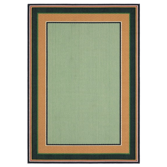Woven Trends Compello - HAV03 - Preppy Style, Bordered Pattern, Living Room, Entryway, Office, Pet Friendly & Fade Resistant, High Pile Polypropylene Runner Rug in Green - 2' x 8'