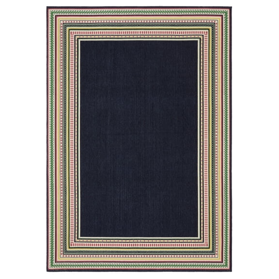 Woven Trends Compello - HAV06 - Preppy Cottage Style, Bordered Pattern, Living Room, Dining Room, Office, Pet Friendly & Fade Resistant, High Pile Polypropylene Area Rug in Blue - 6' x 9'