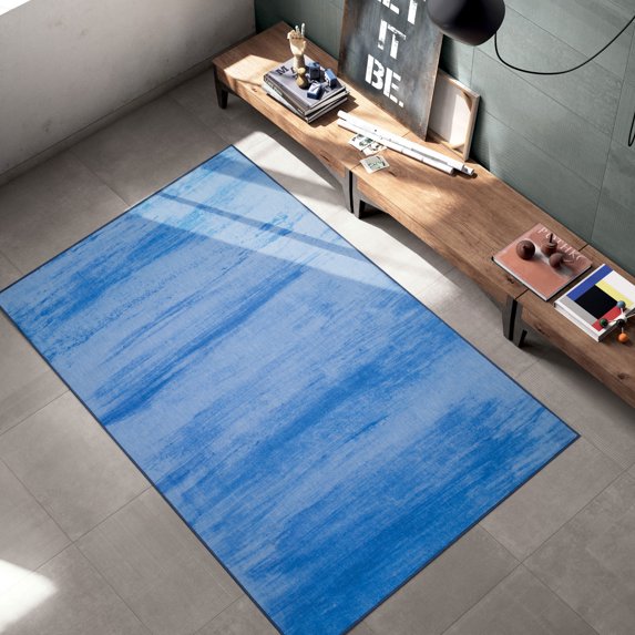Woven Trends Contemporary and Modern Area Rug, 046 Vintage Solid Cloud, Extremely Durable and Stain Resistant, Stylish with Non-Skid Rubber Backing (Blue, 5' x 7' Area Rug)