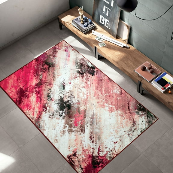 Woven Trends Contemporary and Modern Area Rug, 047 Galaxy Abstract, Extremely Durable and Stain Resistant, Stylish with Non-Skid Rubber Backing (Fuschia, 2' x 7' Runner Rug)