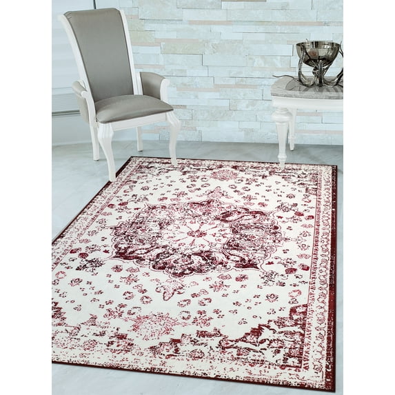 Woven Trends Contemporary and Traditional Area Rug, 048 Vintage Medallion, Extremely Durable and Stain Resistant, Stylish with Non-Skid Rubber Backing (Burgundy, 8' x 10' Area Rug)