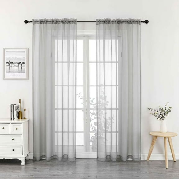 Woven Trends Crystal Sheer Voile Curtain Panels - Solid Rod Pocket Window Treatments with Light Filtering Sheers for Living Room, Bedroom Drapes 2-Pack Panels, 52"W x 84"L, Silver