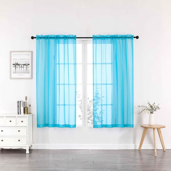 Woven Trends Crystal Sheer Voile Curtain Panels - Solid Rod Pocket Window Treatments with Light Filtering Sheers for Living Room, Bedroom Drapes 2-Pack Panels, 52"W x 63"L, Turquoise