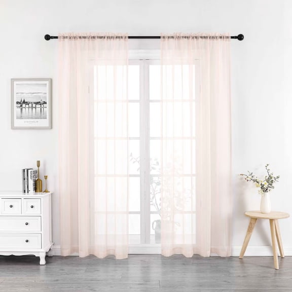 Woven Trends Crystal Sheer Voile Curtain Panels - Solid Rod Pocket Window Treatments with Light Filtering Sheers for Living Room, Bedroom Drapes 2-Pack Panels, 52"W x 84"L, Blush