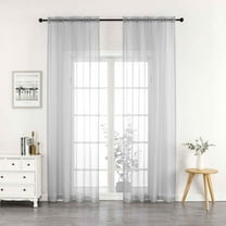 Woven Trends Crystal Sheer Voile Curtain Panels - Solid Rod Pocket Window Treatments with Light Filtering Sheers for Living Room, Bedroom Drapes 2-Pack Panels, 52"W x 95"L, Silver
