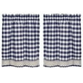 thumbnail image 1 of Woven Trends Designer Home Modern Kitchen Curtain Panels, 24L x 29W Inches Blackout Window Tier Pair Set, Premimum Cotton Blend Buffalo Classic Country Plaid Gingham Checkered Design, Navy, 1 of 7