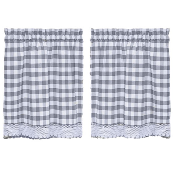 Woven Trends Designer Home Modern Kitchen Curtain Panels, 24L x 29W Inches Blackout Window Tier Pair Set, Premimum Cotton Blend Buffalo Classic Country Plaid Gingham Checkered Design, Gray