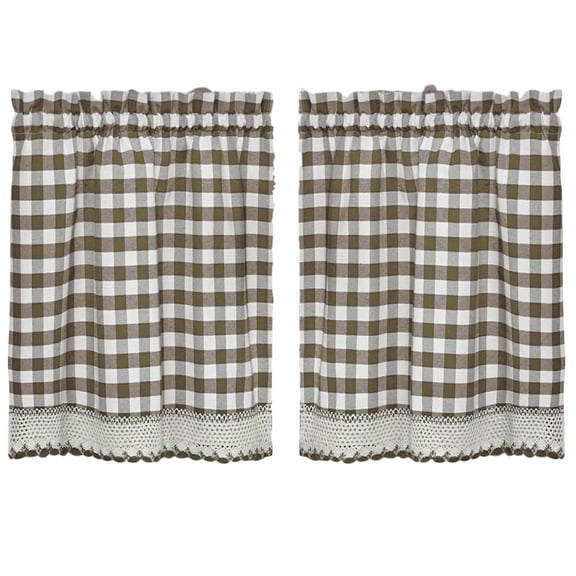 Woven Trends Designer Home Modern Kitchen Curtain Panels, 24L x 29W Inches Blackout Window Tier Pair Set, Premimum Cotton Blend Buffalo Classic Country Plaid Gingham Checkered Design, Taupe