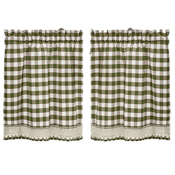 Woven Trends Designer Home Modern Kitchen Curtain Panels, 36L x 29W Inches Blackout Window Tier Pair Set, Premimum Cotton Blend Buffalo Classic Country Plaid Gingham Checkered Design, Sage