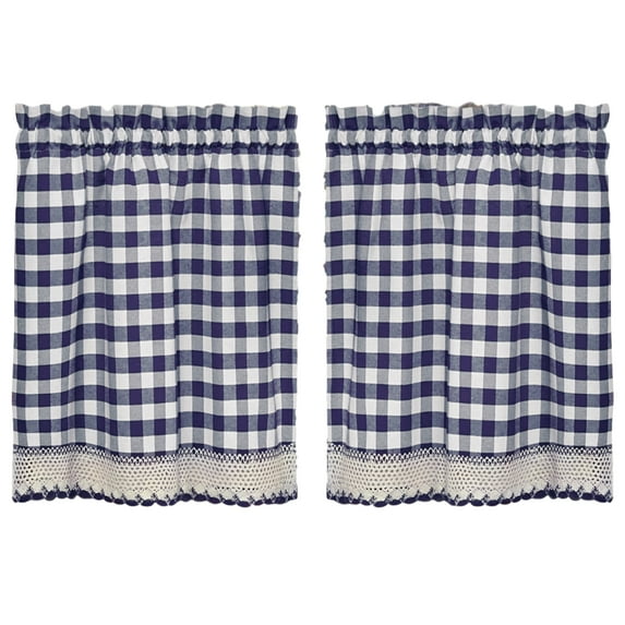 Woven Trends Designer Home Modern Kitchen Curtain Panels, 36L x 29W Inches Blackout Window Tier Pair Set, Premimum Cotton Blend Buffalo Classic Country Plaid Gingham Checkered Design, Navy