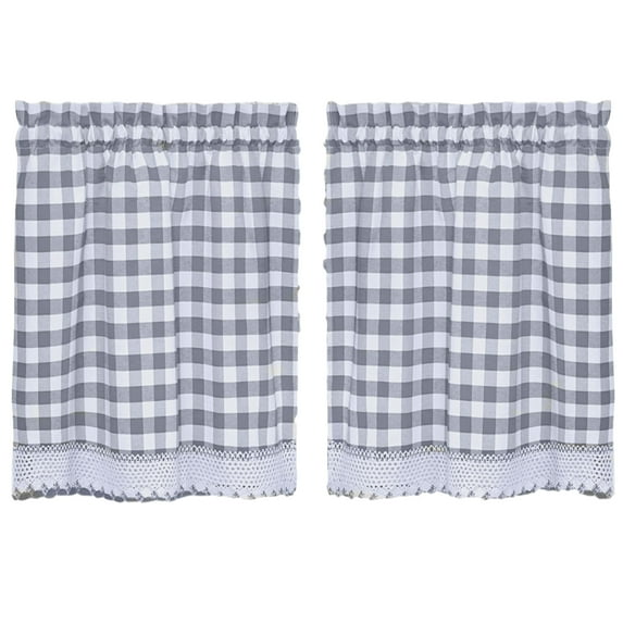 Woven Trends Designer Home Modern Kitchen Curtain Panels, 36L x 29W Inches Blackout Window Tier Pair Set, Premimum Cotton Blend Buffalo Classic Country Plaid Gingham Checkered Design, Gray