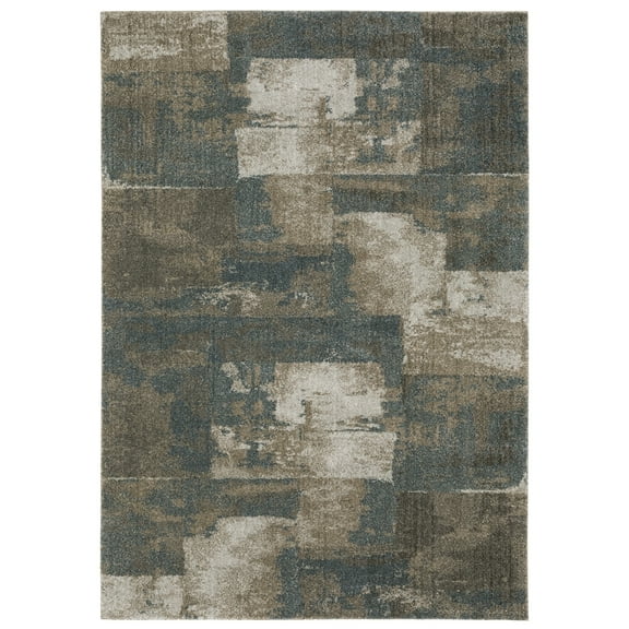 Woven Trends Elton Collection Fabric Blue/Brown Distressed Pattern- Living Room, Bedroom, Home Office Area Rug, 9'10" X 12'10"