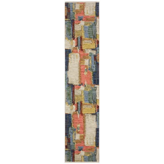 Woven Trends Essna - SOL02 - Contemporary Style, Abstract Pattern, Pet & Family Friendly, Living Room, Entryway, Office, Low Pile Wool Runner Rug in Multi - 2' x 12'