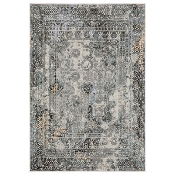 Woven Trends Estella - 4153F - Modern Transitional Distressed Persian Style, Stain Resistant, Living Room, Bedroom, Office, Family and Pet Friendly Abstract Polyester Area Rug in Grey - 4' x 6'