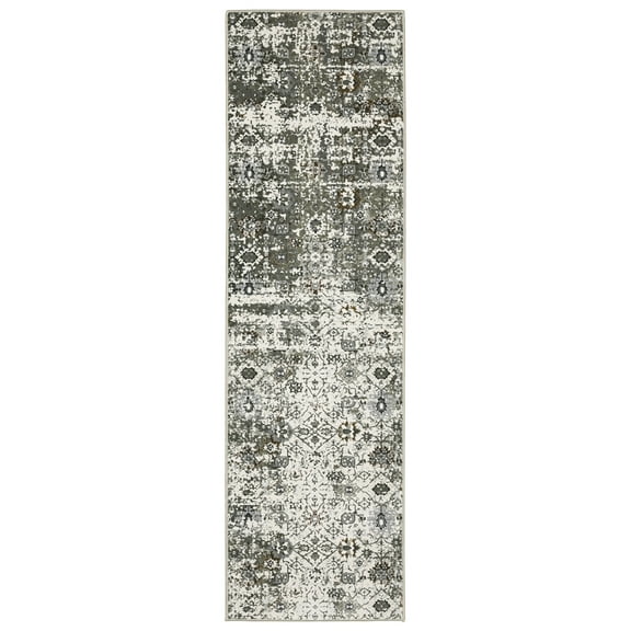 Woven Trends Estella - 5501J - Modern Oriental Transitional Style, Stain Resistant, Hallway, Entryway, Family and Pet Friendly Abstract Polyester Runner Rug in Ivory - 2' x 8'