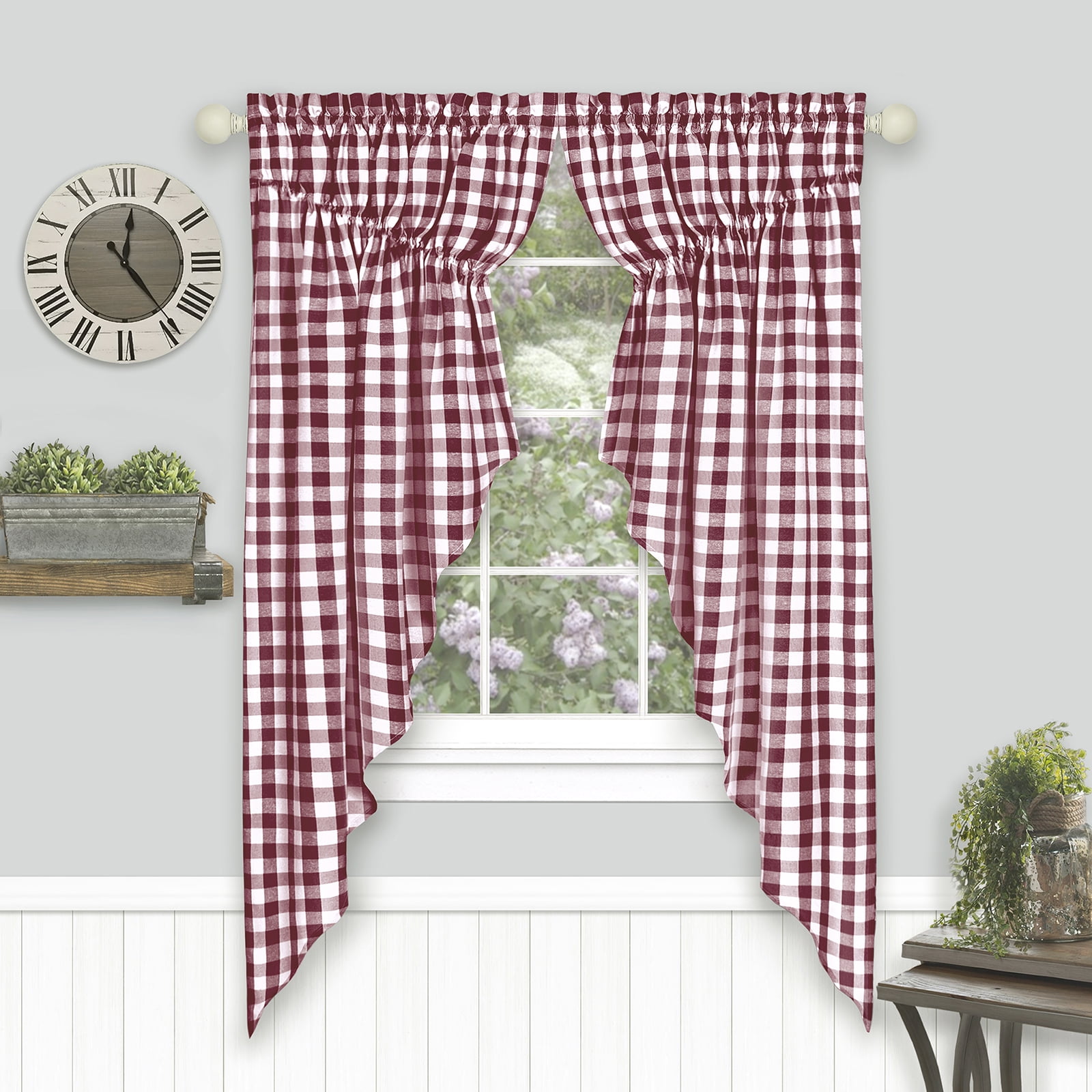 Woven Trends Farmhouse Kitchen Decor, Buffalo Plaid Gathered Swaggers ...