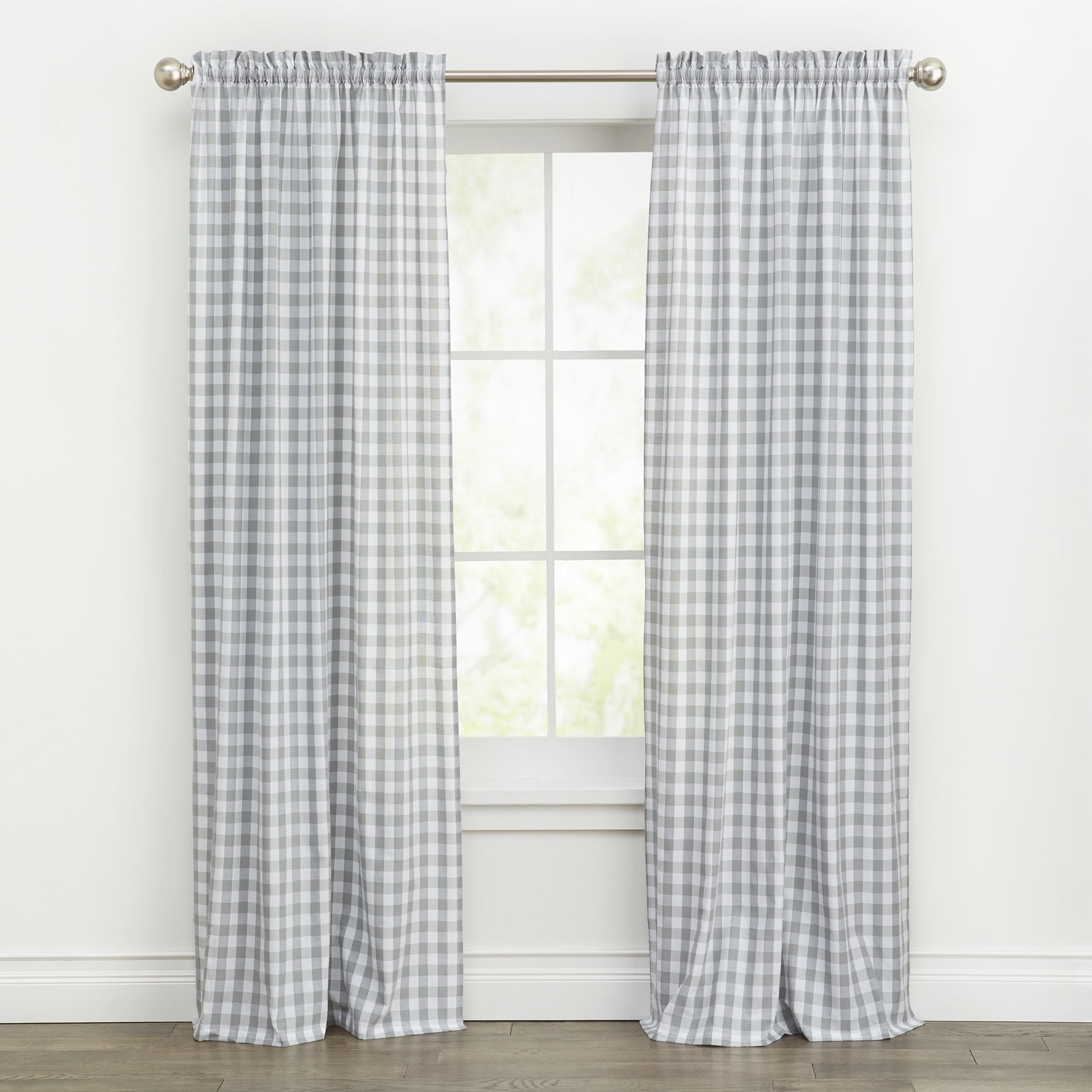 Woven Trends Farmhouse Curtains, Buffalo Plaid Drapes, Classic Country Plaid Gingham Checkered Design, Farmhouse Decor, Window Curtain Treatments 42" x 63" Single Panel, Gray