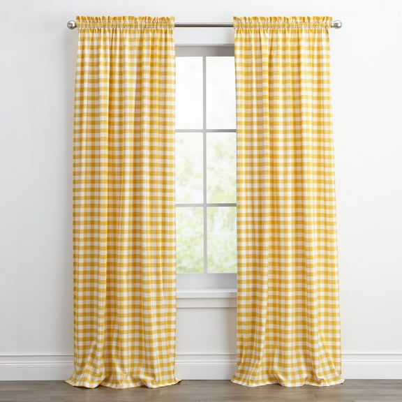 Woven Trends Farmhouse Curtains, Buffalo Plaid Drapes, Classic Country Plaid Gingham Checkered Design, Farmhouse Decor, Window Curtain Treatments 42" x 84" Single Panel, Yellow