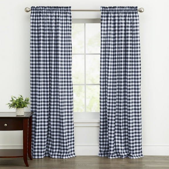 Woven Trends Farmhouse Curtains, Buffalo Plaid Drapes, Classic Country Plaid Gingham Checkered Design, Farmhouse Decor, Window Curtain Treatments 42" x 84" Single Panel, Navy Blue