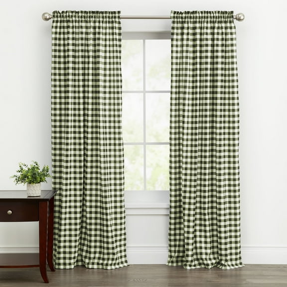 Woven Trends Farmhouse Curtains, Buffalo Plaid Drapes, Classic Country Plaid Gingham Checkered Design, Farmhouse Decor, Window Curtain Treatments 42" x 84" Single Panel, Green