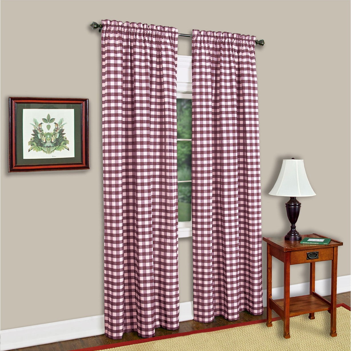 Woven Trends Farmhouse Curtains, Buffalo Plaid Drapes, Classic Country Plaid Gingham Checkered Design, Farmhouse Decor, Window Curtain Treatments 42" x 95" Single Panel, Burgundy