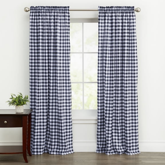 Woven Trends Farmhouse Curtains, Buffalo Plaid Panels, Classic Country Plaid Gingham Checkered Design, Farmhouse Decor, Window Curtain Treatments 42" x 63" Single Panel, Navy Blue
