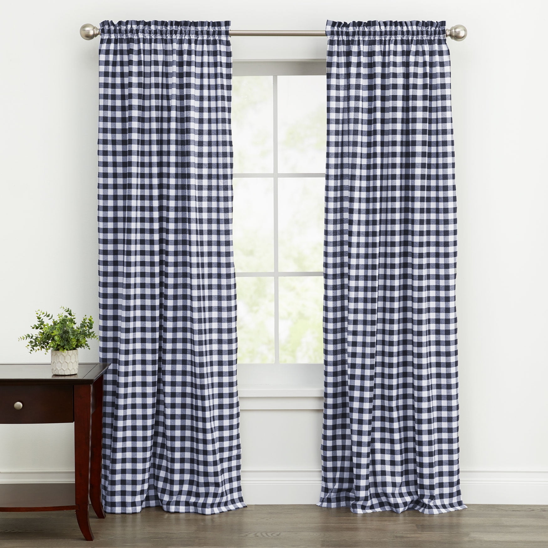 Woven Trends Farmhouse Curtains, Buffalo Plaid Panels, Classic Country Plaid Gingham Checkered Design, Farmhouse Decor, Window Curtain Treatments 42" x 95" Single Panel, Navy Blue