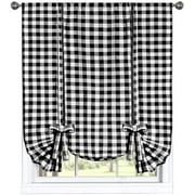 Woven Trends Farmhouse Curtains Kitchen Décor, Buffalo Plaid Shades, Classic Country Plaid Gingham Checkered Design, Farmhouse Décor, Window Curtain Treatments (Black, Tie-Up Shade)