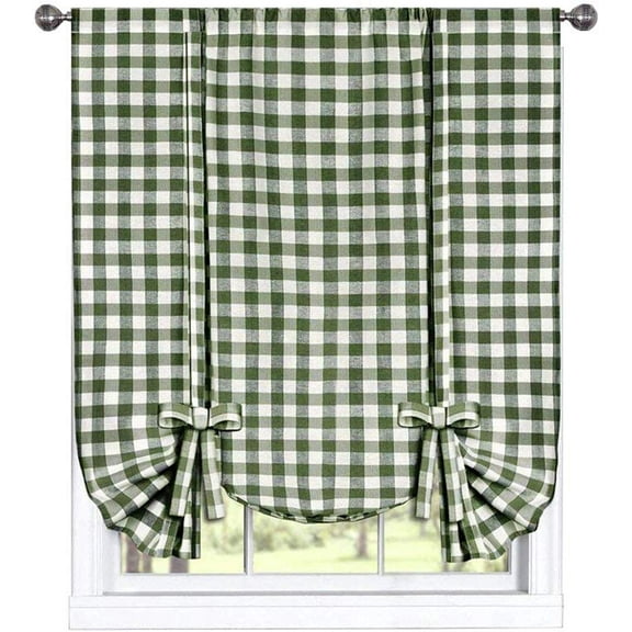 Woven Trends Farmhouse Curtains Kitchen Décor, Buffalo Plaid Shades, Classic Country Plaid Gingham Checkered Design, Farmhouse Décor, Window Curtain Treatments (Sage, Tie-Up Shade)