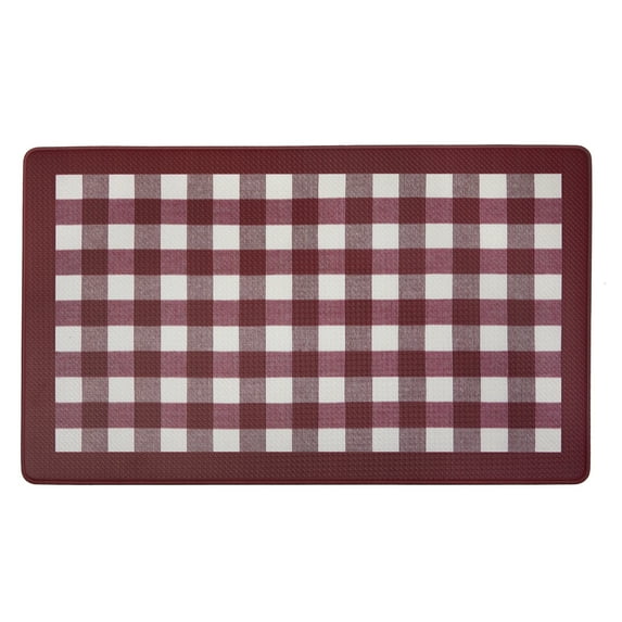 Woven Trends Farmhouse Curtains Kitchen Décor, Buffalo Plaid Valance, Classic Country Plaid Gingham Checkered Design, Farmhouse Décor, Window Curtain Treatments (Burgundy, Anti-Fatigue Mat)