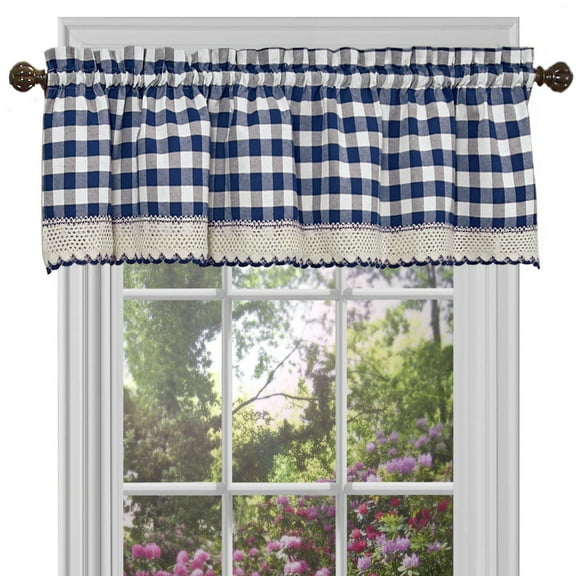 Woven Trends Farmhouse Curtains Kitchen Décor, Buffalo Plaid Valance, Classic Country Plaid Gingham Checkered Design, Farmhouse Décor, Window Curtain Treatments (Navy, 58" W x 14" H Valance)