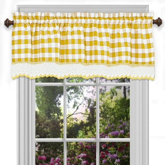Woven Trends Farmhouse Curtains Kitchen Décor, Buffalo Plaid Valance, Classic Country Plaid Gingham Checkered Design, Farmhouse Décor, Window Curtain Treatments (Yellow, 58" W x 14" H Valance)