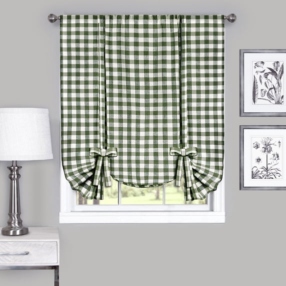 Woven Trends Farmhouse Curtains Kitchen Décor, Buffalo Plaid Valance, Classic Country Plaid Gingham Checkered Design, Farmhouse Décor, Window Curtain Treatments (Sage, Tie-Up Shade)