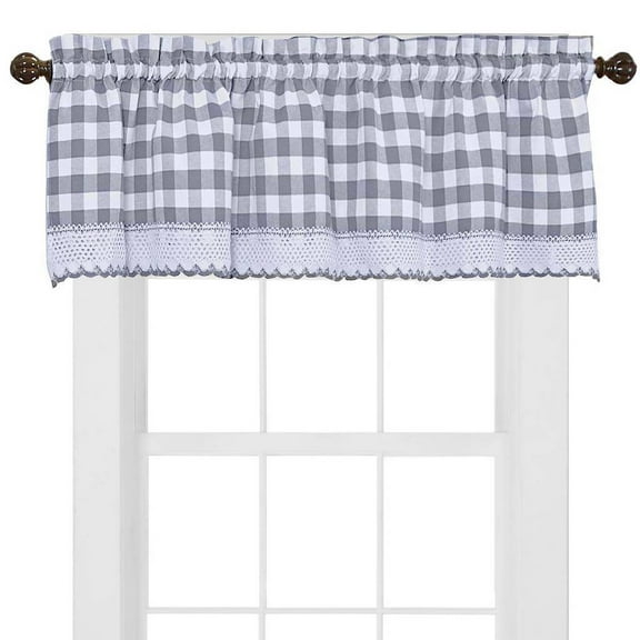 Woven Trends Farmhouse Curtains Kitchen Décor, Buffalo Plaid Valance, Classic Country Plaid Gingham Checkered Design, Farmhouse Décor, Window Curtain Treatments (Grey, 58" W x 14" H Valance)