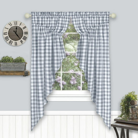 Woven Trends Farmhouse Curtains Kitchen Decor, Buffalo Plaid Gathered Swags, Classic Country Plaid Gingham Checkered Design, Farmhouse Decor, Window Curtain Treatments (Gray, 72" W x 63" H Swag Pair)