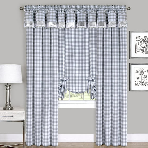 Woven Trends Farmhouse Curtains Kitchen Decor, Buffalo Plaid Single Panel, Classic Country Plaid Gingham Checkered Design, Farmhouse Decor, Window Curtain Treatments (Gray, 42" W x 95" H Panel)