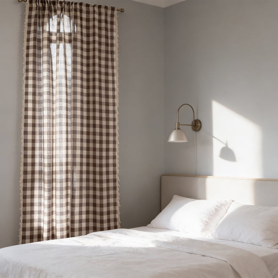 Woven Trends Farmhouse Curtains,Rural Style Curtain 23"x55" Classic Country Plaid Gingham Checkered Design Machine Washable for Living Room Bedroom Balcony Modern Home Decor