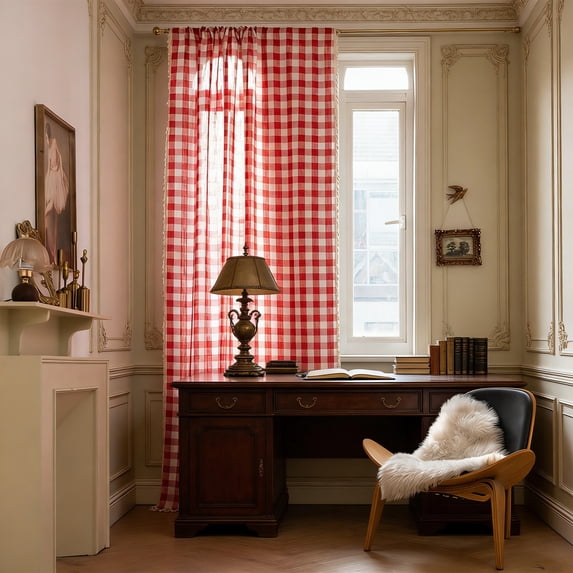 Woven Trends Farmhouse Curtains,Rural Style Curtain 23"x55" Classic Country Plaid Gingham Checkered Design Machine Washable for Living Room Bedroom Balcony Modern Home Decor