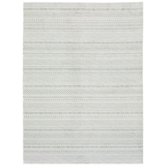Woven Trends Ferrara - 4929E - Modern Style, Distressed StripedPattern, Pet & Family Friendly, Living Room, Dining Room, Office, Low Pile Polyester Area Rug in White - 10' X 13'